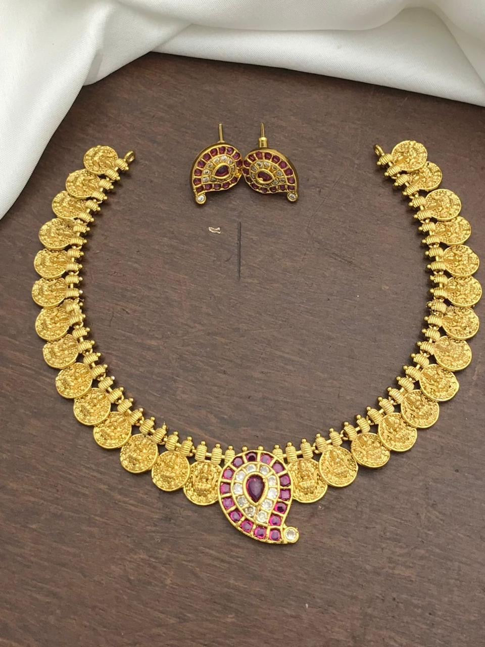 Lakshmi Coin Mango Kemp Pendant Necklace