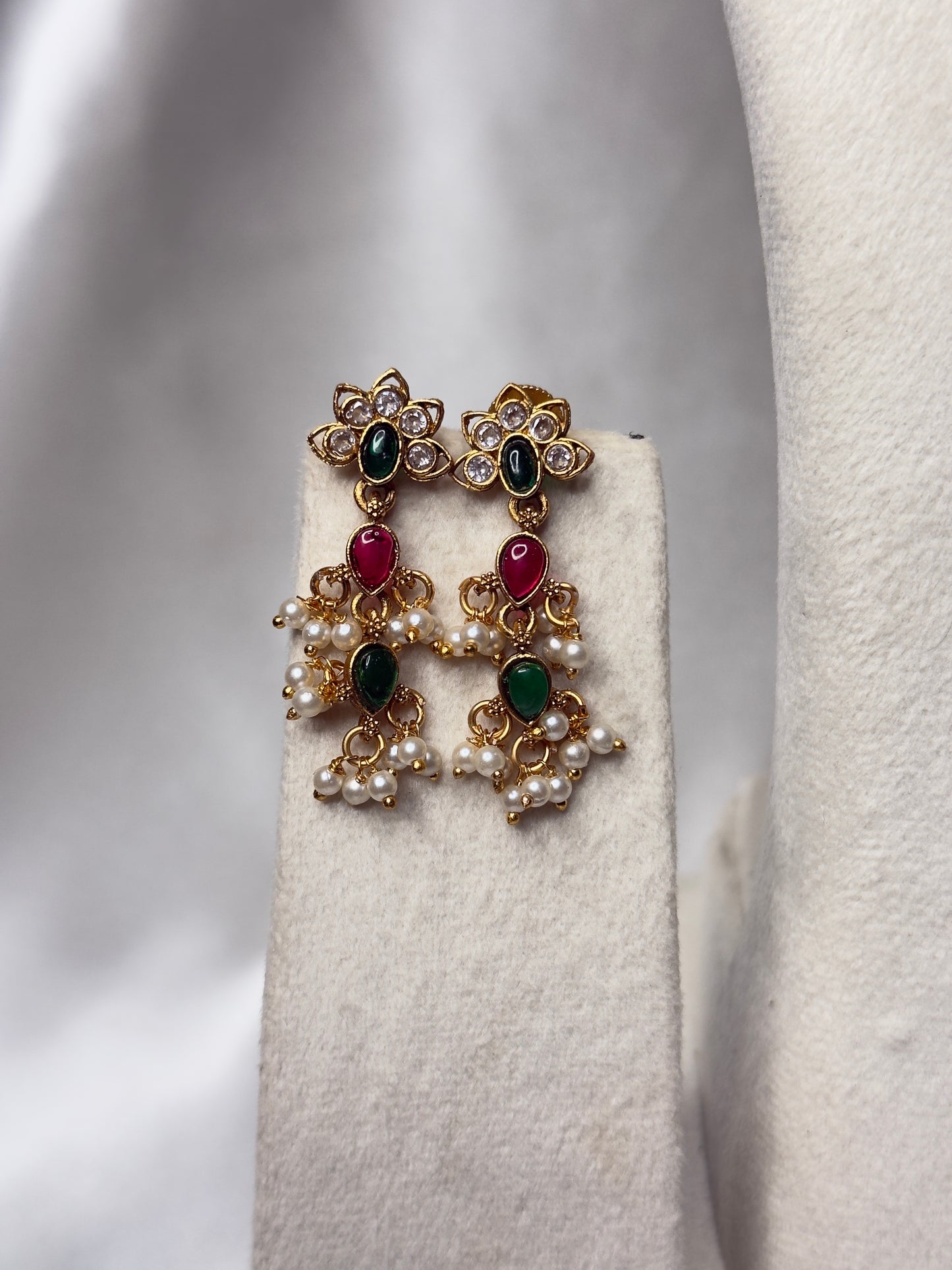 Art Matte Gold Plated Pota Stone And Beads Necklace Set