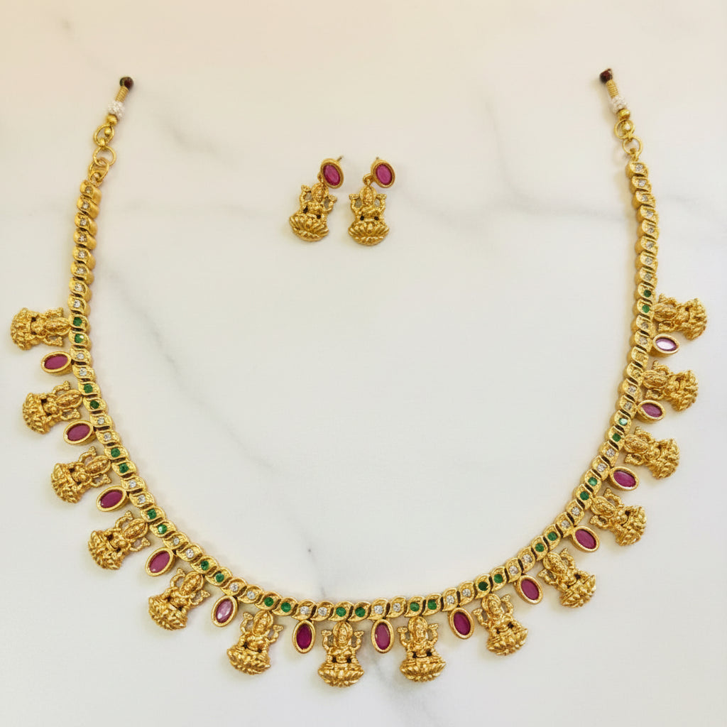 Ruby Stone Small Lakshmi Necklace