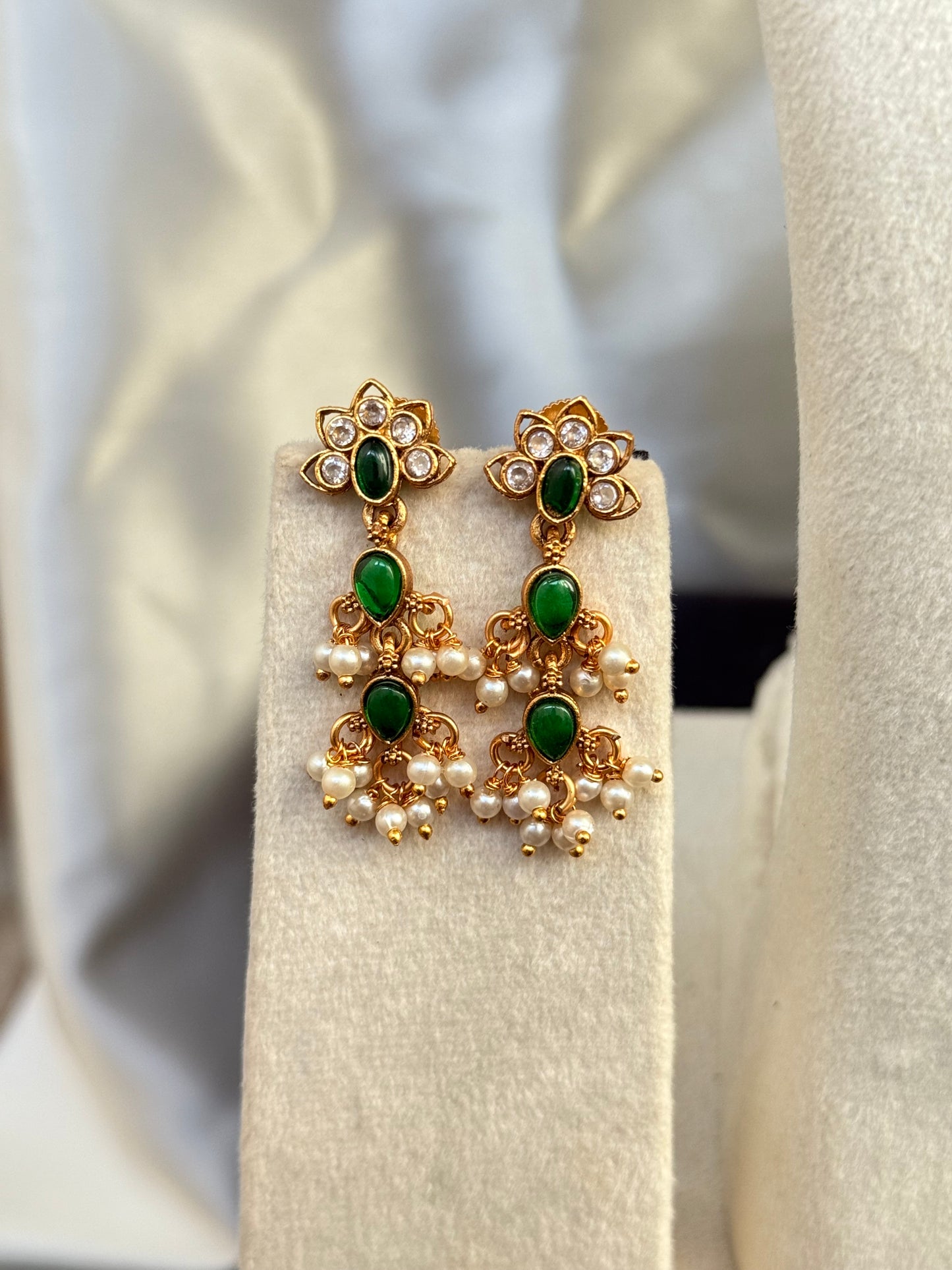 Art Matte Gold Plated Pota Stone And Beads Necklace Set 2