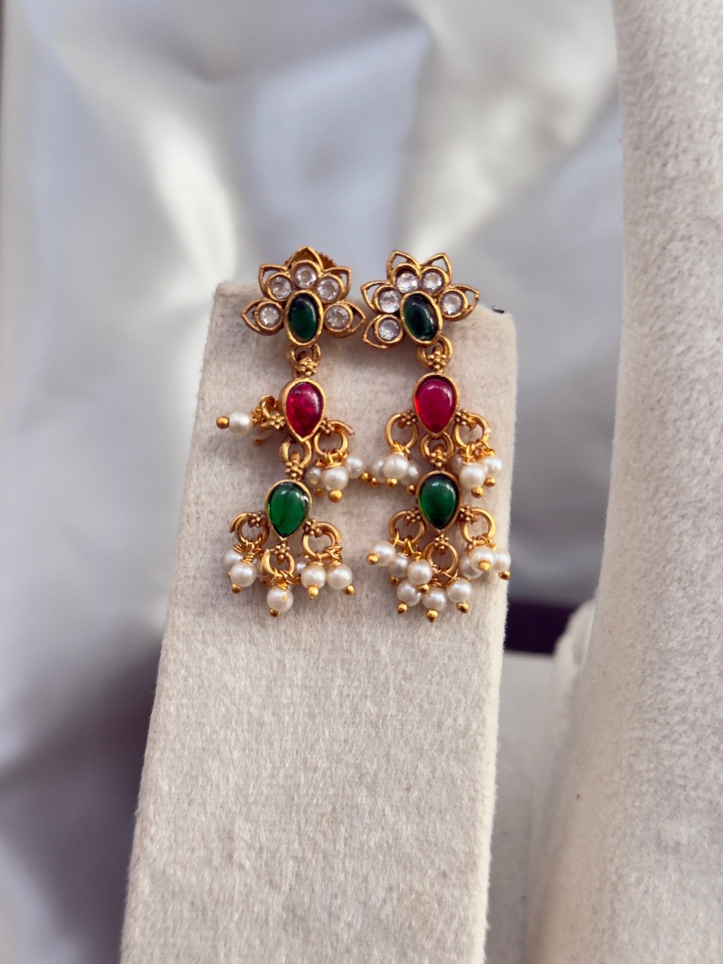 Art Matte Gold Plated Pota Stone And Beads Necklace Set 3