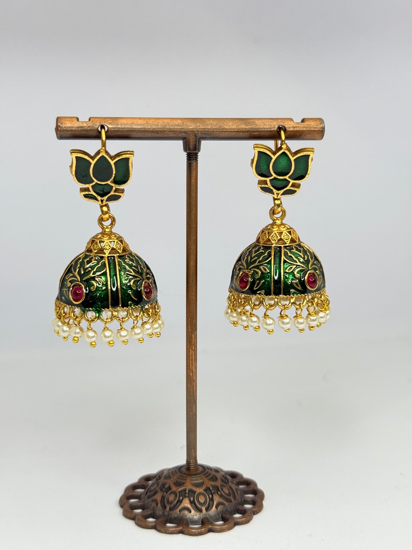 Green Jhumka Lotus Jhumka