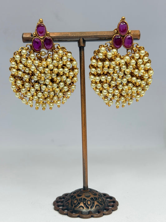 Pearl Ruby Earrings Set