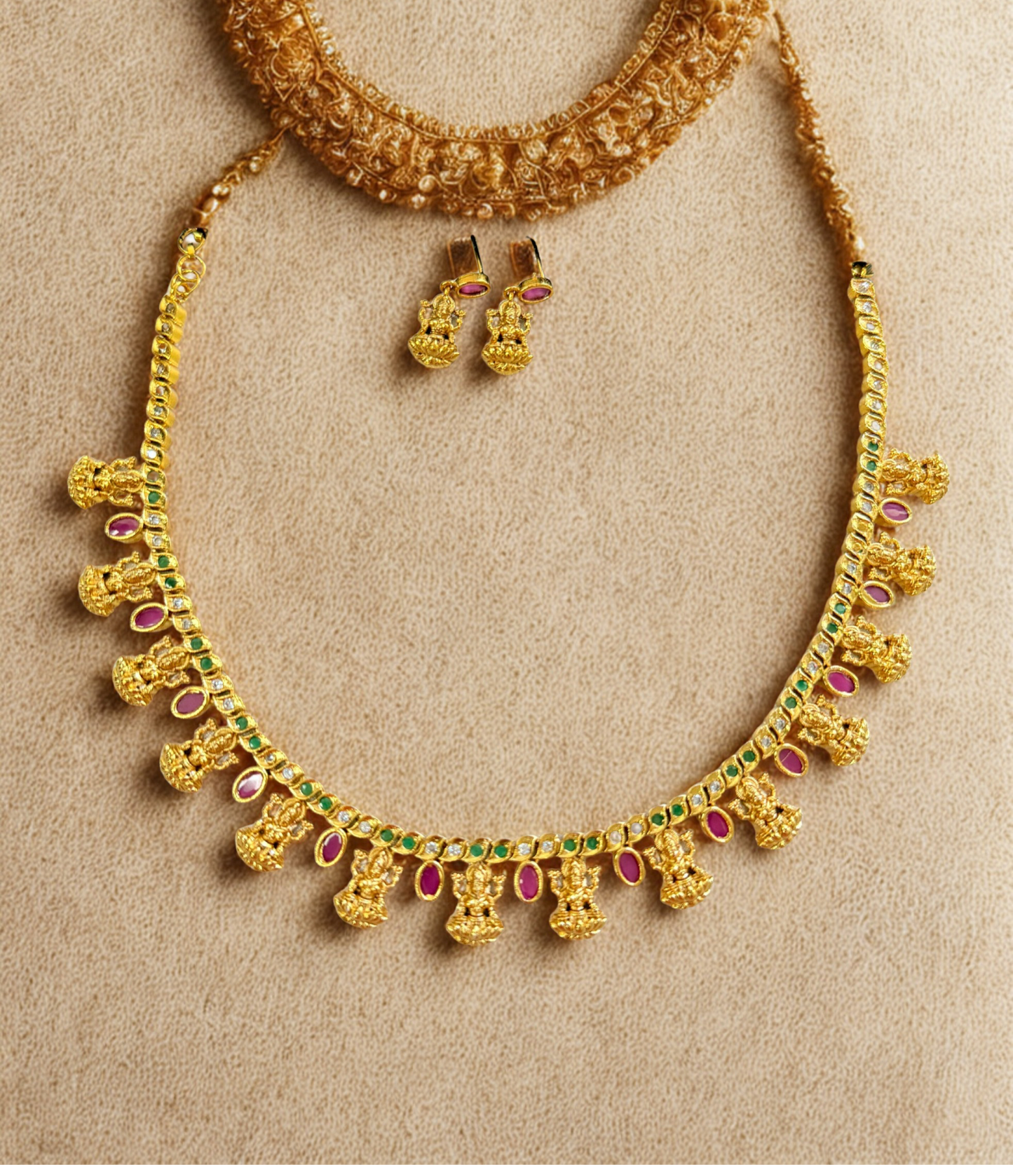 Ruby Stone Small Lakshmi Necklace