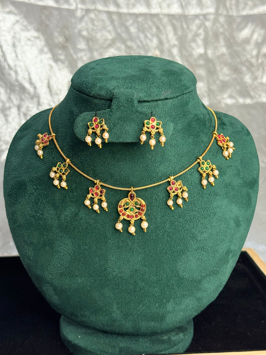 Ruby Emerald Lakshmi Pearl Choker Set