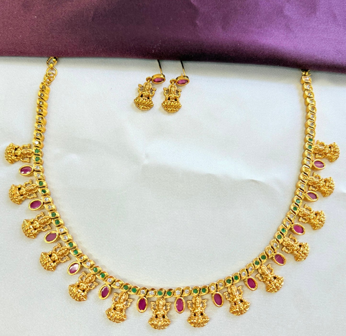 Ruby Stone Small Lakshmi Necklace