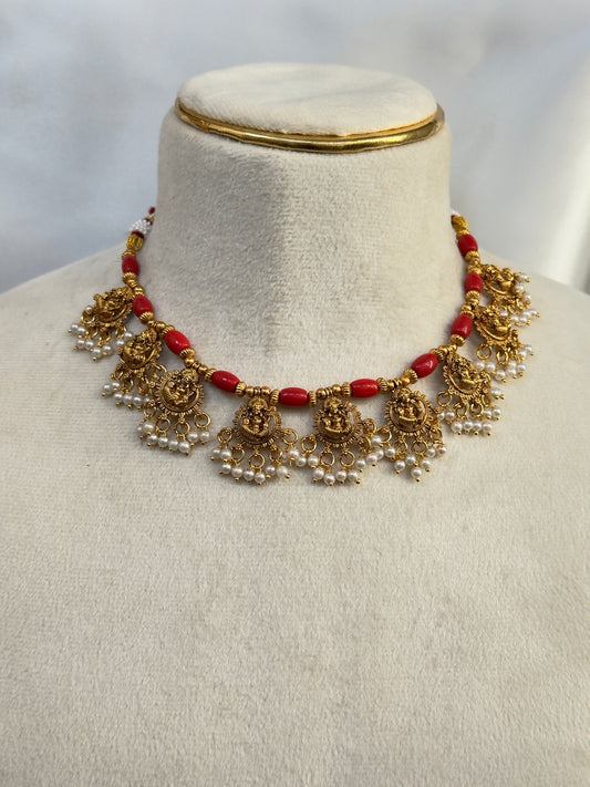 Coral Gold Antique Finish Necklace Set Premium