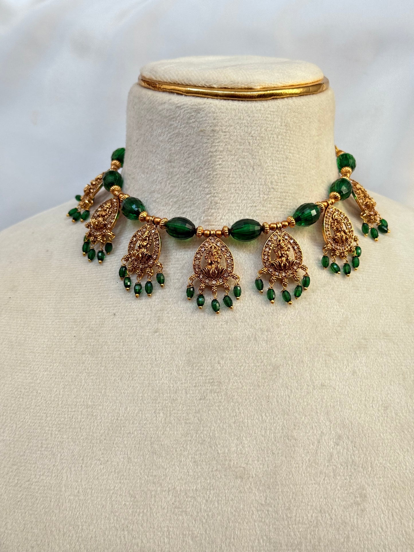 Gold Plated Austrian Stone And Temple Necklace Set