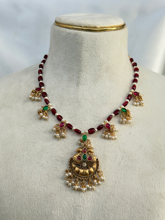 Art Matte Gold Plated Pota Stone And Beads Necklace Set 3