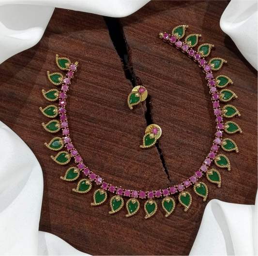 Matte Finish Ruby-Green Mango Necklace Set
