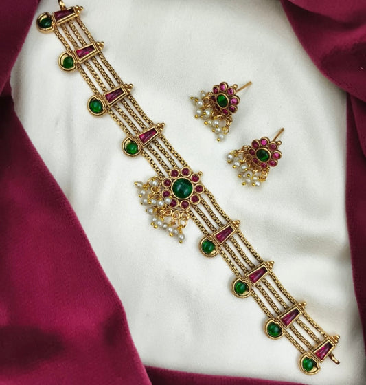 3 Layer Palakka Choker Ruby and Emerald
