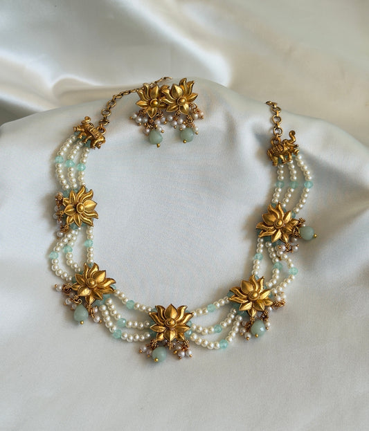 Golden Lotus 3 Layer Mint Green Chocker