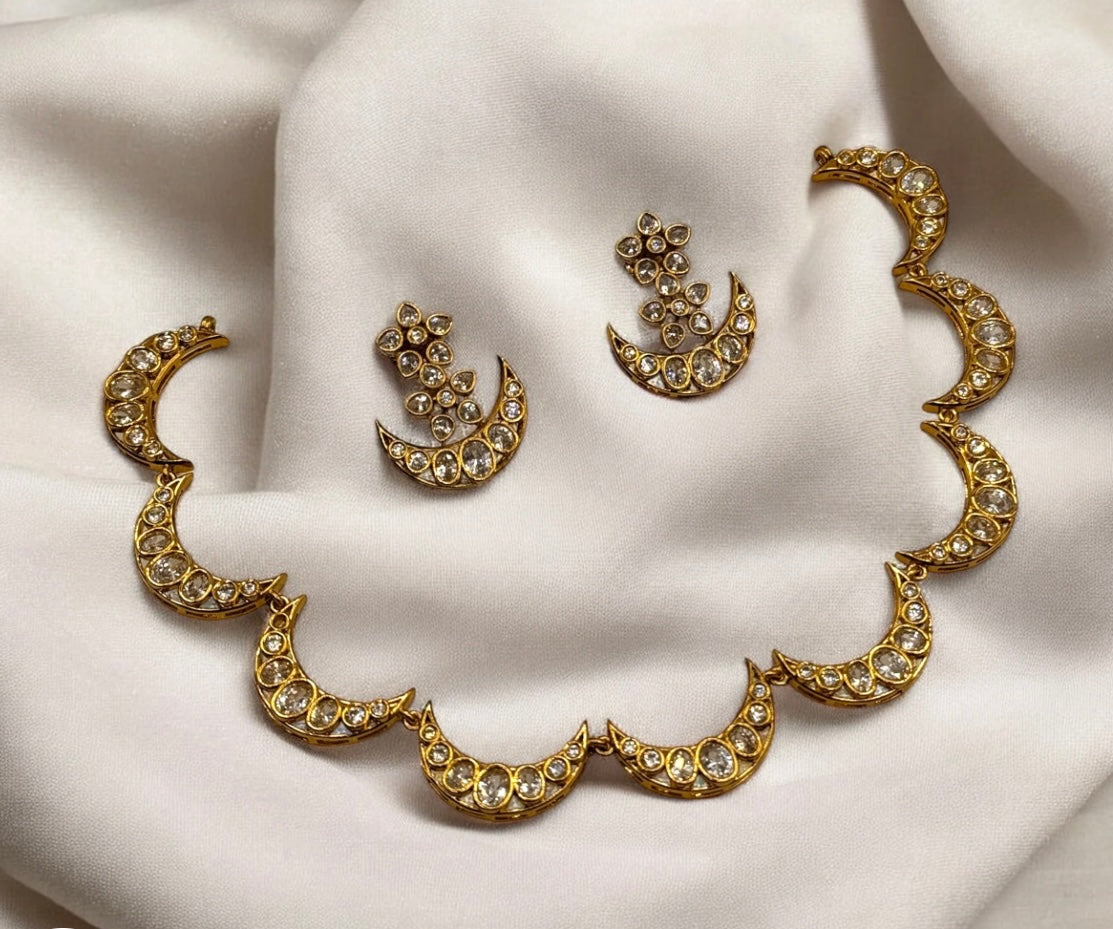 Half moon AD stone necklace