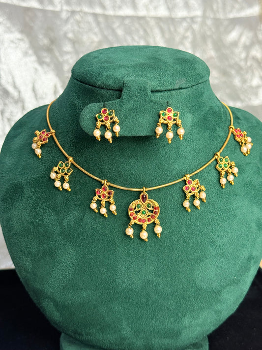 Emerald Lakshmi Pearl Choker Set