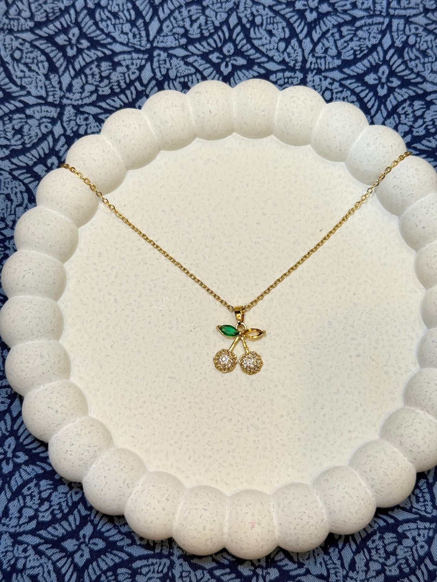 Cherry Pendant with Green Leaves Stainless Steel