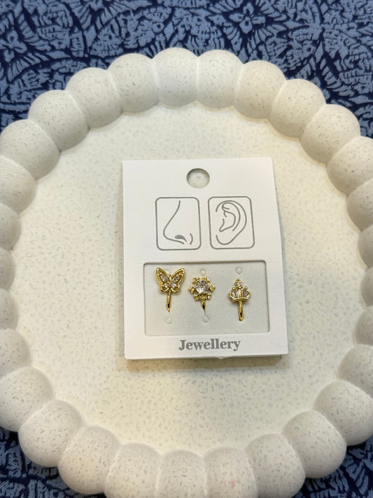 Butterfly, Flower & Crown studs