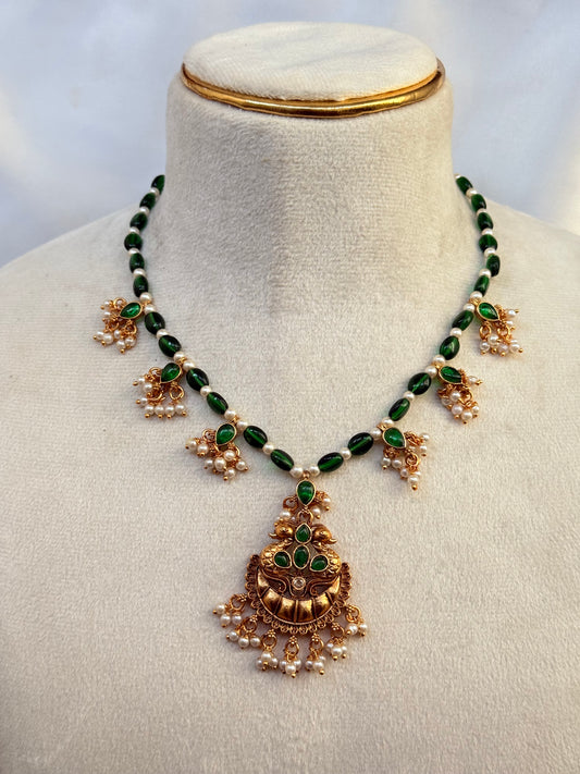 Art Matte Gold Plated Pota Stone And Beads Necklace Set 2