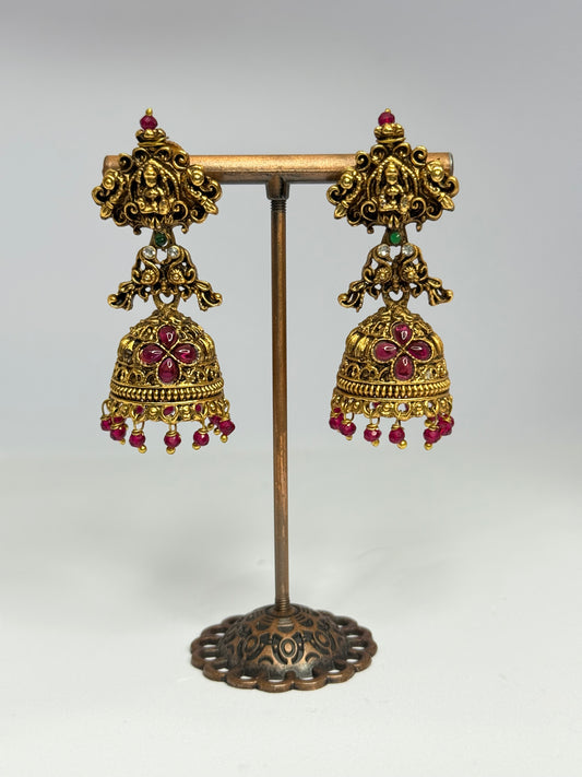 Lakshmi Antique Jhumka Ruby hangings