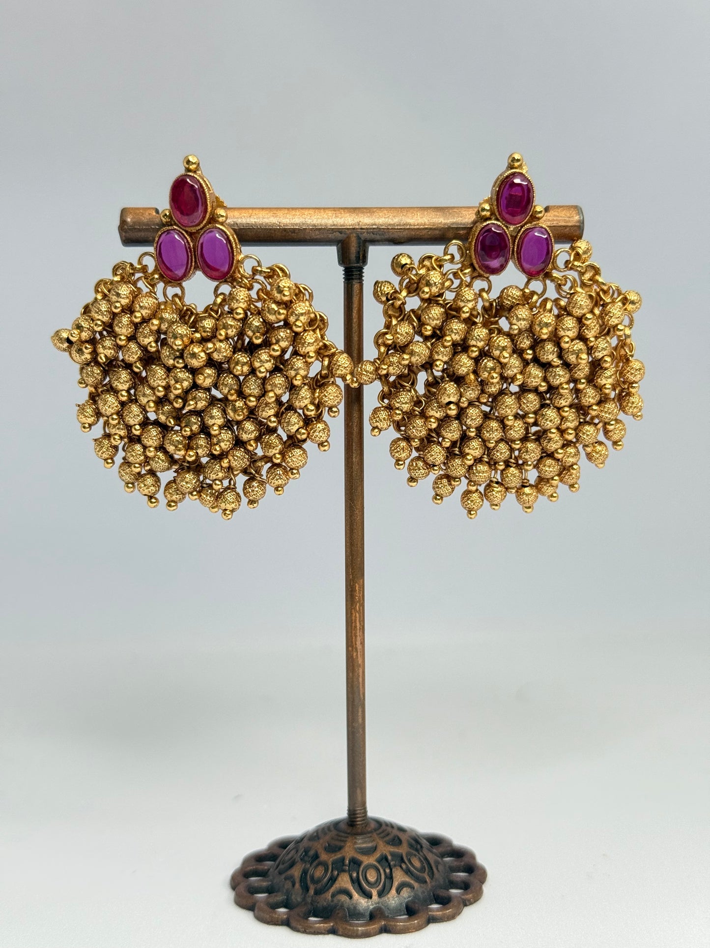 Ruby Gold Beads Earring Set